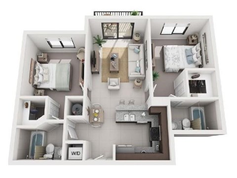Floor plan for 2 beds, 2 baths, 980 sqft